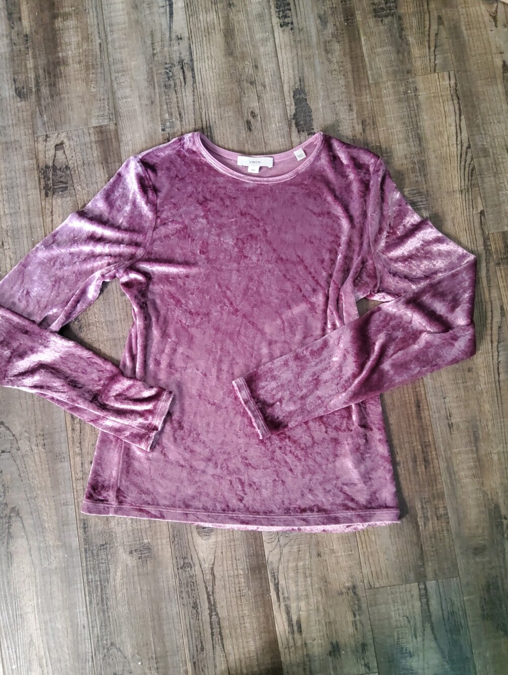 Vince Velour Long Sleeve Crewneck Top - Mauve Pink